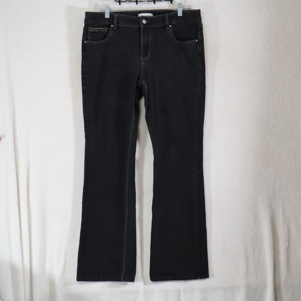 White House Black Market Blanc 14R Black Bootcut Jeans Embellished Rhinestone